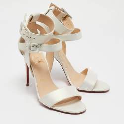 Christian Louboutin Iridescent White Leather Multipot Ankle Strap Sandals Size 38.5