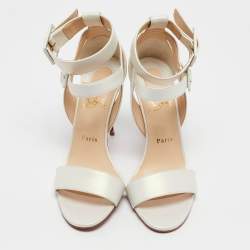 Christian Louboutin Iridescent White Leather Multipot Ankle Strap Sandals Size 38.5