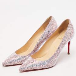 مملوكة مسبقًا Christian Louboutin Pink/Silver Crystal Embellished Suede Kate Pumps Size 36  