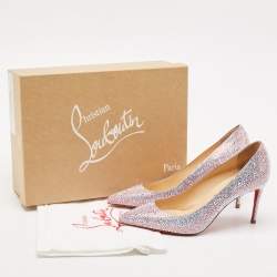 مملوكة مسبقًا Christian Louboutin Pink/Silver Crystal Embellished Suede Kate Pumps Size 36  
