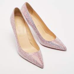 مملوكة مسبقًا Christian Louboutin Pink/Silver Crystal Embellished Suede Kate Pumps Size 36  