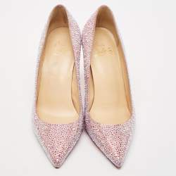 مملوكة مسبقًا Christian Louboutin Pink/Silver Crystal Embellished Suede Kate Pumps Size 36  