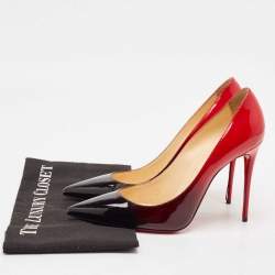 Pre Owned Christian Louboutin Black/Red Patent Leather Kate Pumps Size 38.5