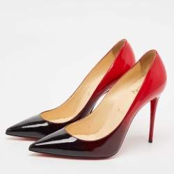 Pre Owned Christian Louboutin Black/Red Patent Leather Kate Pumps Size 38.5