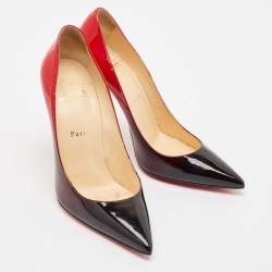 Pre Owned Christian Louboutin Black/Red Patent Leather Kate Pumps Size 38.5