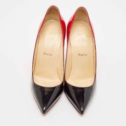Pre Owned Christian Louboutin Black/Red Patent Leather Kate Pumps Size 38.5