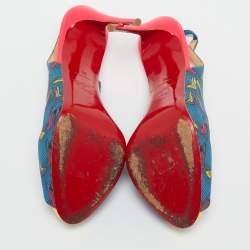 Christian Louboutin Multicolor Printed Fabric Private Number Slingback Pumps Size 39