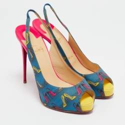 Christian Louboutin Multicolor Printed Fabric Private Number Slingback Pumps Size 39