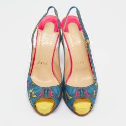 Christian Louboutin Multicolor Printed Fabric Private Number Slingback Pumps Size 39