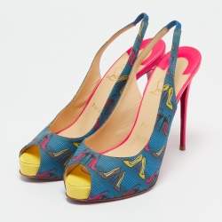 Christian Louboutin Multicolor Printed Fabric Private Number Slingback Pumps Size 39