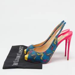 Christian Louboutin Multicolor Printed Fabric Private Number Slingback Pumps Size 39