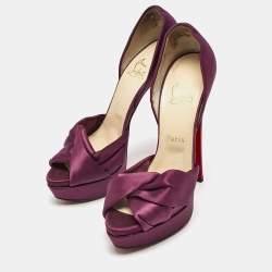 Christian Louboutin Purple Satin Volpi 150 Peep Toe D'Orsay Pumps Size 38