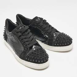 Christian Louboutin Black Embossed Patent Leather and Suede Vieira 2 Sneakers Size 39.5