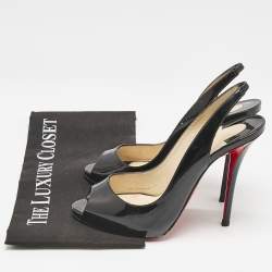 Christian Louboutin Black Patent Leather Private Number Peep Toe Pumps Size 39