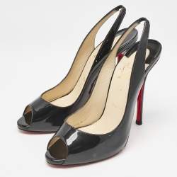 Christian Louboutin Black Patent Leather Private Number Peep Toe Pumps Size 39