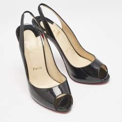 Christian Louboutin Black Patent Leather Private Number Peep Toe Pumps Size 39