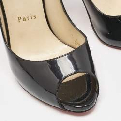 Christian Louboutin Black Patent Leather Private Number Peep Toe Pumps Size 39