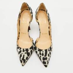 Christian Louboutin Black/Beige Animal Print Satin Iriza D'orsay Pumps Size 34