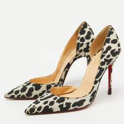Christian Louboutin Black/Beige Animal Print Satin Iriza D'orsay Pumps Size 34