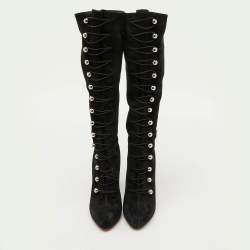 Christian Louboutin Black Suede Leather Fabiola Knee Length Boots Size 39