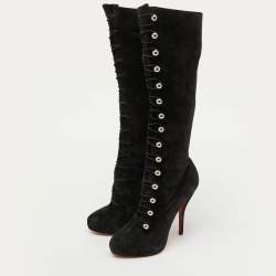 Christian Louboutin Black Suede Leather Fabiola Knee Length Boots Size 39