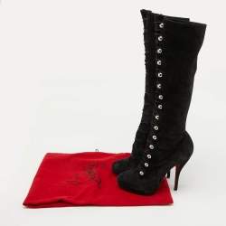 Christian Louboutin Black Suede Leather Fabiola Knee Length Boots Size 39