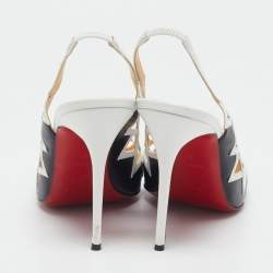 Pre Owned Christian Louboutin Black/White Leather Triangular Cut-Out Slingback Pumps Size 40