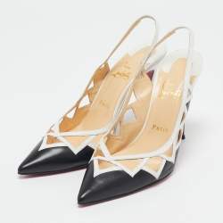 Pre Owned Christian Louboutin Black/White Leather Triangular Cut-Out Slingback Pumps Size 40