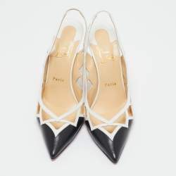 Pre Owned Christian Louboutin Black/White Leather Triangular Cut-Out Slingback Pumps Size 40