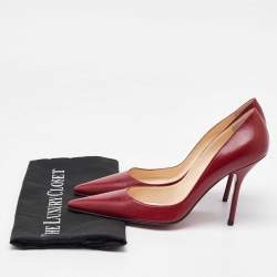 مملوكة مسبقًا حذاء كعب عالي كريستيان لوبوتان كيت ماكس جلد أحمر غامق مقاس 38.5