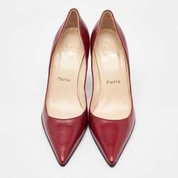 مملوكة مسبقًا حذاء كعب عالي كريستيان لوبوتان كيت ماكس جلد أحمر غامق مقاس 38.5