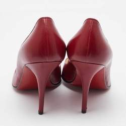 مملوكة مسبقًا حذاء كعب عالي كريستيان لوبوتان كيت ماكس جلد أحمر غامق مقاس 38.5
