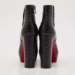 Christian Louboutin Black Croc Embossed Leather Ankle Length Boots Size 39
