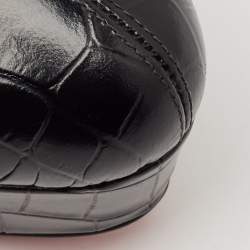 Christian Louboutin Black Croc Embossed Leather Ankle Length Boots Size 39