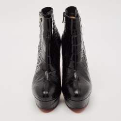 Christian Louboutin Black Croc Embossed Leather Ankle Length Boots Size 39