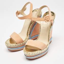 Christian Louboutin Peach Pink Suede New Duplice Wedge Sandals Size 38