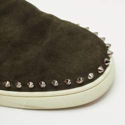 Christian Louboutin Dark Green Suede Spike Pik Boat Slip On Sneakers Size 40.5