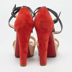 Christian Louboutin Tricolor Suede and Leather Platform Ankle Strap Sandals Size 36