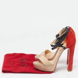 Christian Louboutin Tricolor Suede and Leather Platform Ankle Strap Sandals Size 36