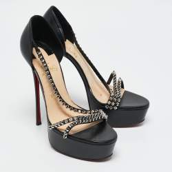 Christian Louboutin Black Leather So Spike Alta Sandals Size 39