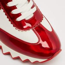 Christian Louboutin White/Red Patent and Leather Loubishark Sneakers Size 37