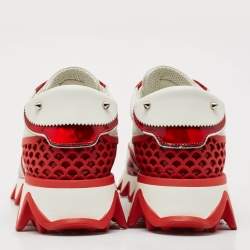 Christian Louboutin White/Red Patent and Leather Loubishark Sneakers Size 37