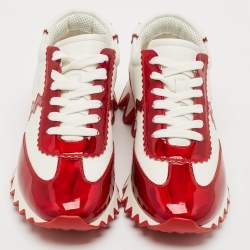 Christian Louboutin White/Red Patent and Leather Loubishark Sneakers Size 37