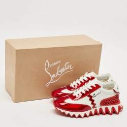 Christian Louboutin White/Red Patent and Leather Loubishark Sneakers Size 37