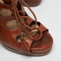 Christian Louboutin Brown Cut Out Leather Ankle Strap Sandals Size 39
