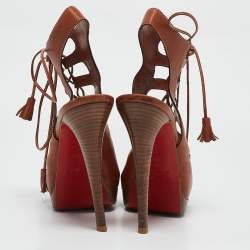 Christian Louboutin Brown Cut Out Leather Ankle Strap Sandals Size 39