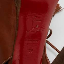 Christian Louboutin Brown Cut Out Leather Ankle Strap Sandals Size 39