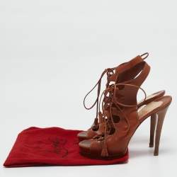 Christian Louboutin Brown Cut Out Leather Ankle Strap Sandals Size 39
