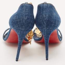 Pre Owned Christian Louboutin Navy Blue Denim Gourmi Chain Ankle Strap Sandals Size 39.5
