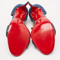 Pre Owned Christian Louboutin Navy Blue Denim Gourmi Chain Ankle Strap Sandals Size 39.5